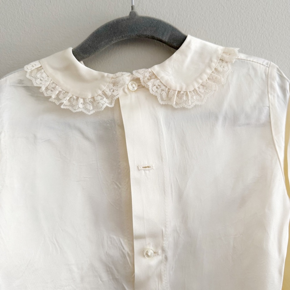 Vintage Satin Ivory Cream Toddler Blouse with Lace Detail - Picture 6 of 6
